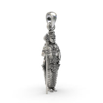 Close-up detail of the Lord Kartikeya pendant, focusing on the antique oxidized finish on the 925 silver.