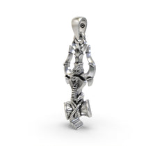 Angled profile of the spiritual 925 silver Trishul Damru pendant, showing its hollow back design for comfort.