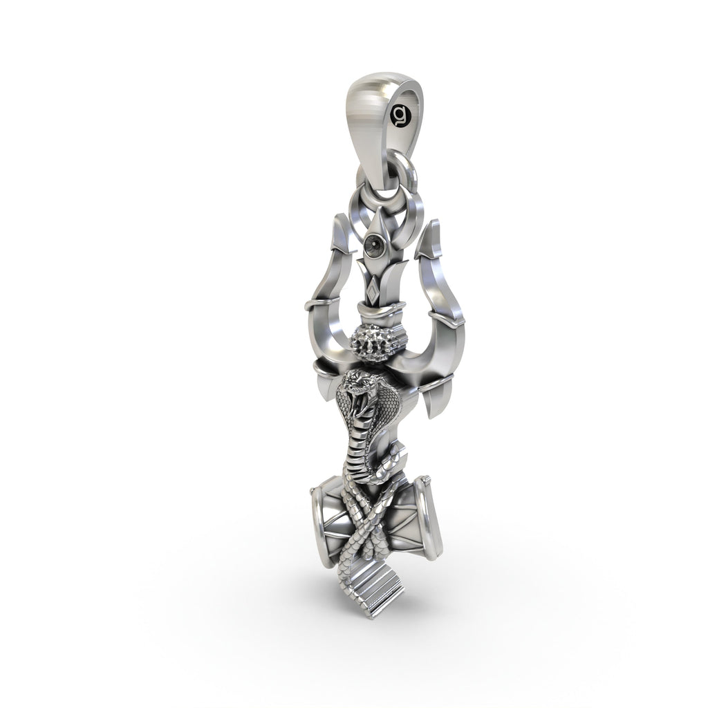 Oxidized 925 silver Lord Shiva Trishul pendant with Damru and snake, showcasing its unique antique look and feel.