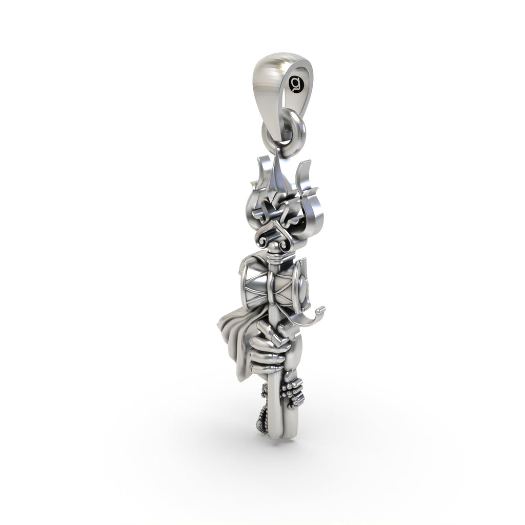 Alankar's 925 silver Trishul and Shiva Hand pendant for divine protection, worn on a chain to show its size and style.