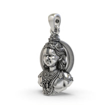 Side profile of the oxidized 925 silver Ram Lala pendant, highlighting the hollow back design for lightweight comfort.