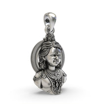 Detailed close-up of the Ram Lala face pendant in 925 sterling silver, showcasing its intricate antique finish.