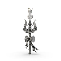 A detailed front view of the 925 silver Trishul pendant, showcasing its oxidized finish and intricate design for devotees.