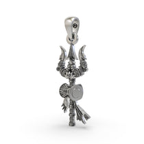 An angled side profile of the Lord Shiva 925 silver Trishul pendant, highlighting its lightweight hollow back design.
