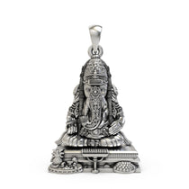 Front view of the 925 silver Pillayarpatti Karpaga Ganesha pendant, showing intricate details of the oxidized finish.