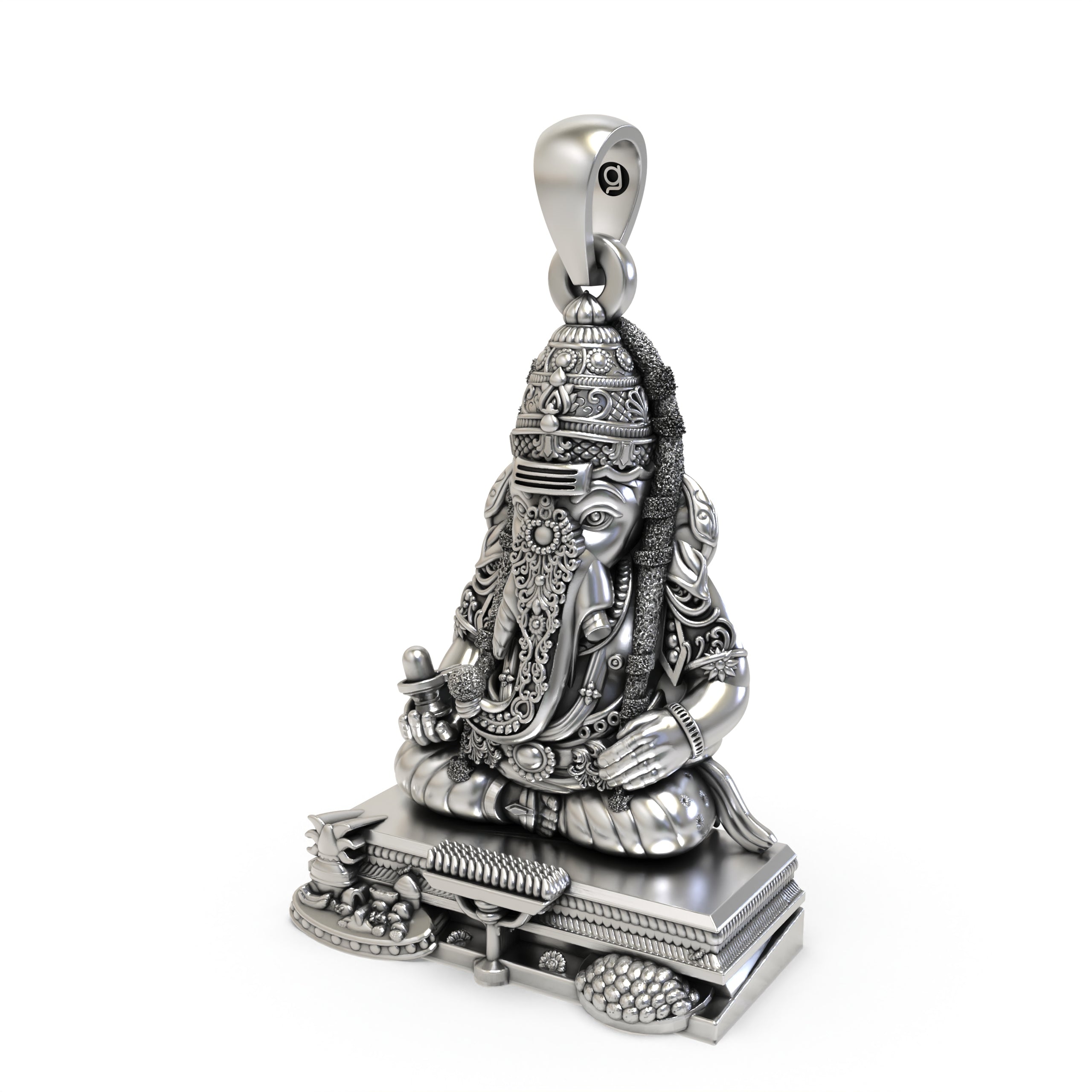 Backside view of the lightweight hollow 925 silver Pillayarpatti Karpaga Ganesha pendant, ideal for daily spiritual wear.