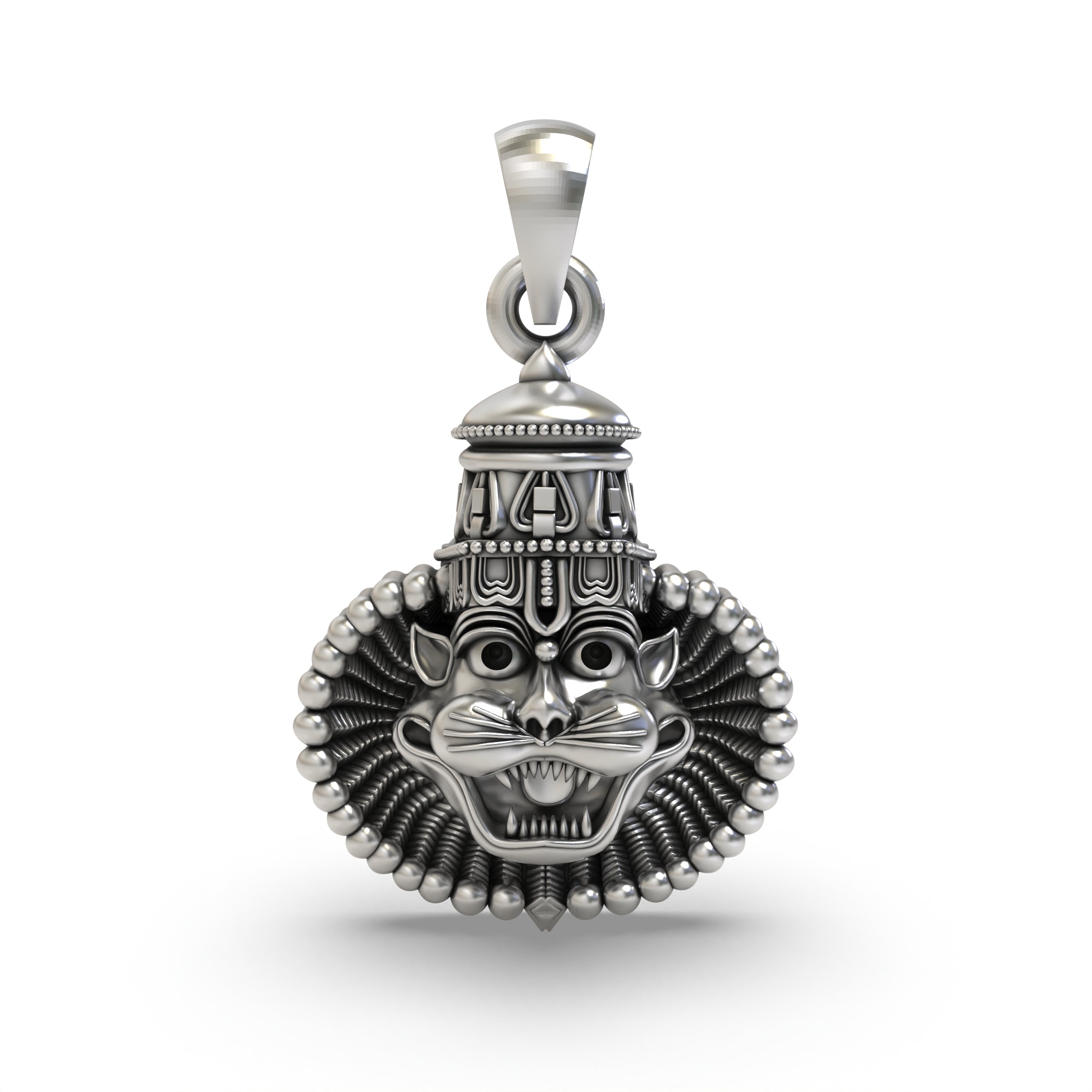 Front view of the 925 Silver Narasimha Face Pendant, showing the intricate details and oxidized finish on a white background. Main image