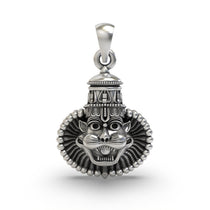 Front view of the 925 Silver Narasimha Face Pendant, showing the intricate details and oxidized finish on a white background.