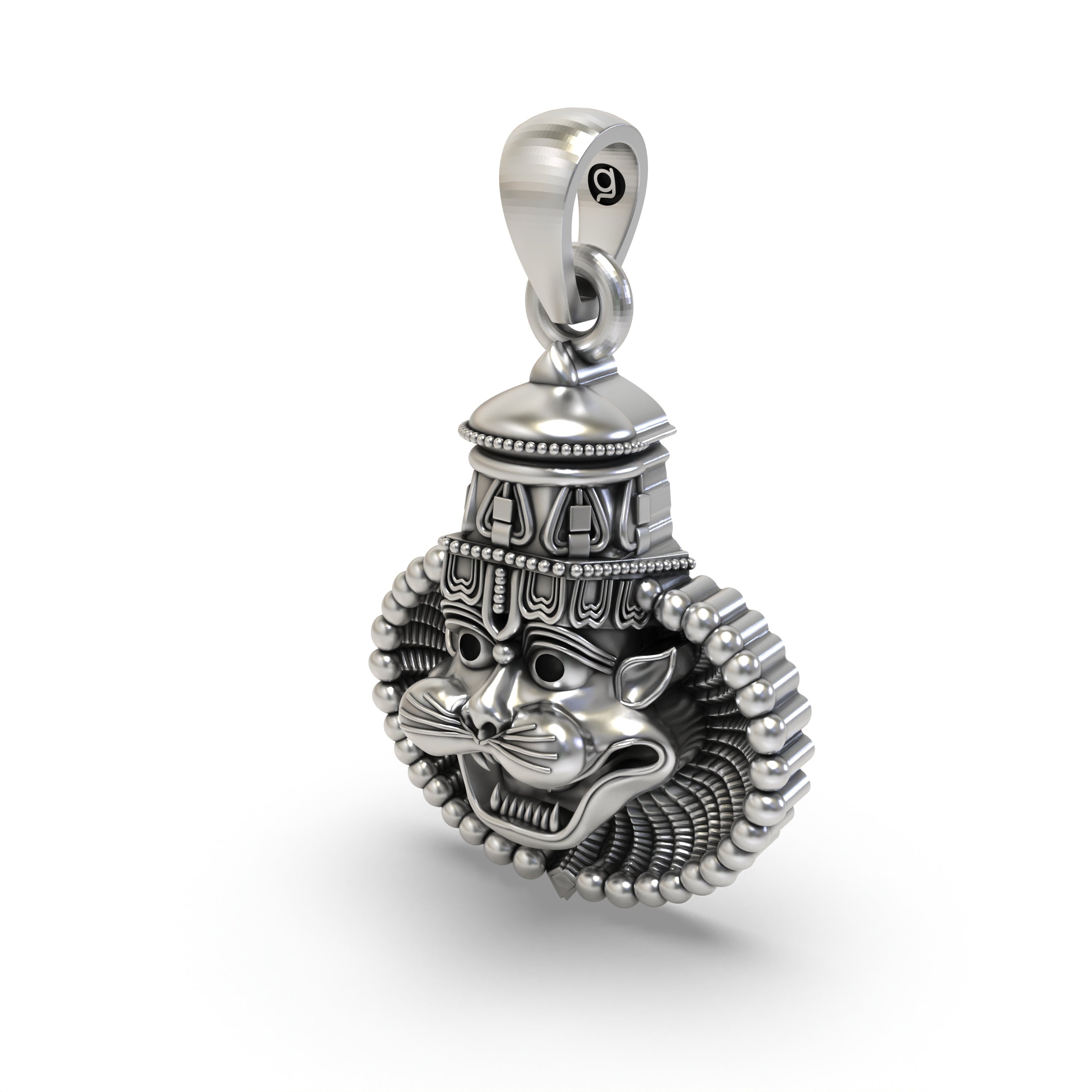 Rear view of the 925 Silver Narasimha Face Pendant showing the hollow back design for lightweight comfort and sterling