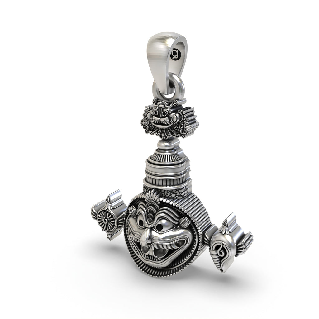 Rear view of the 925 Silver Narasimha Pendant showing its hollow design for lightweight comfort and overall shape.