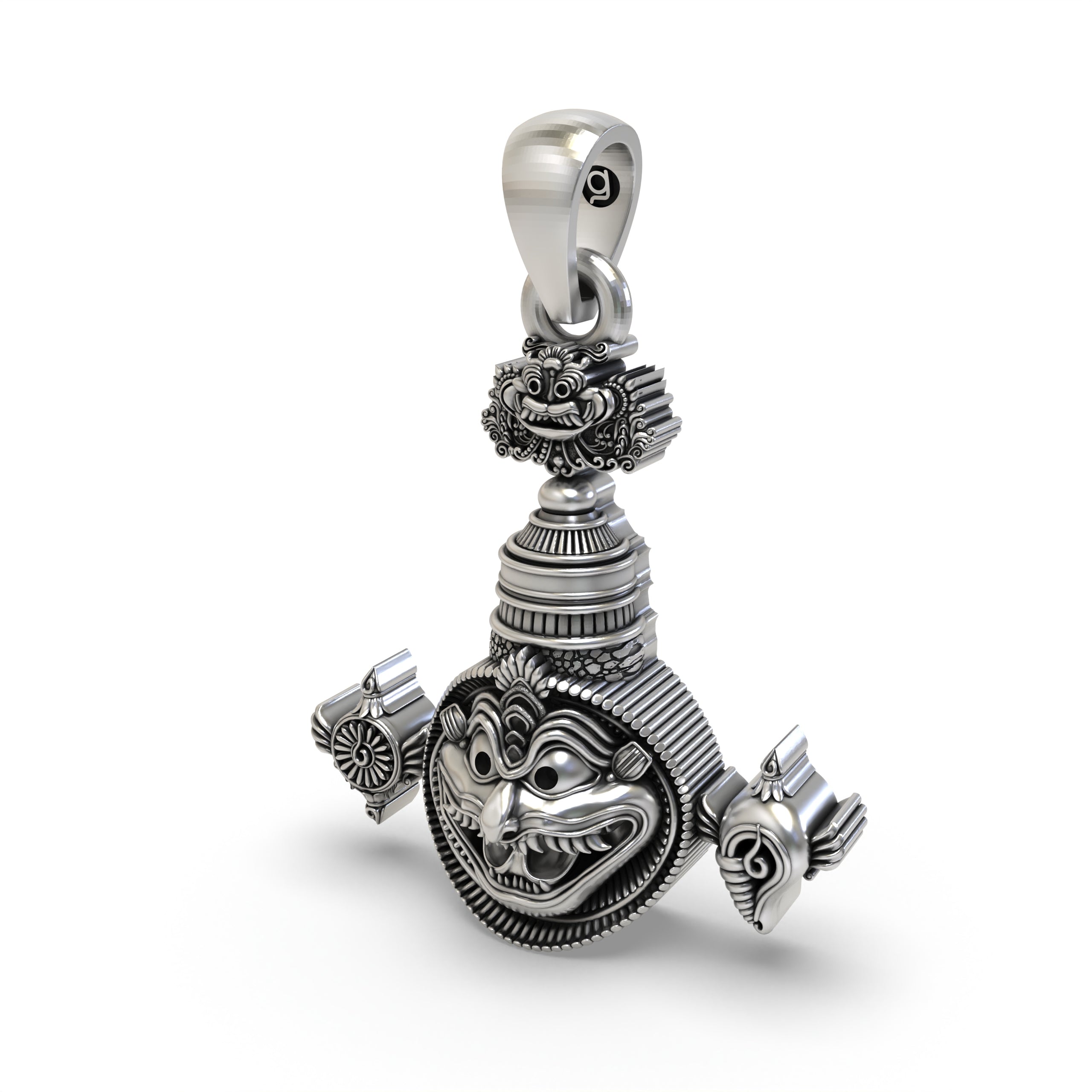 Rear view of the 925 Silver Narasimha Pendant showing its hollow design for lightweight comfort and overall shape.