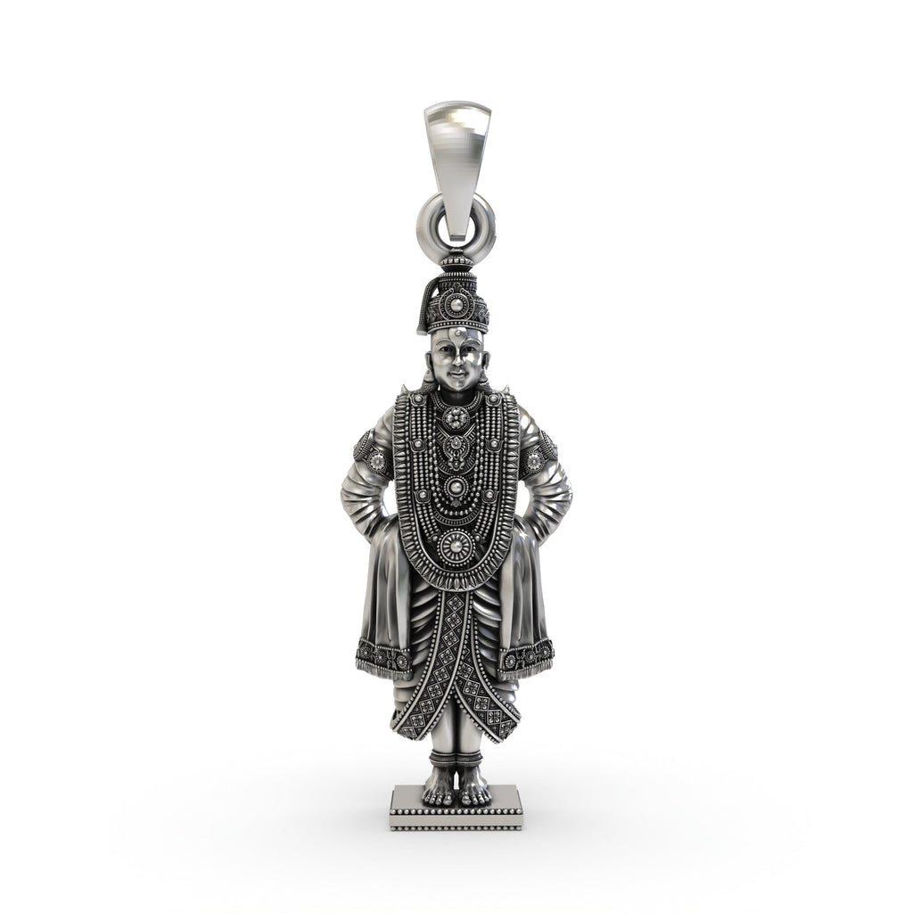 Front view of the Alankar 925 silver Vitthal Vithoba pendant showcasing the full form of the deity.