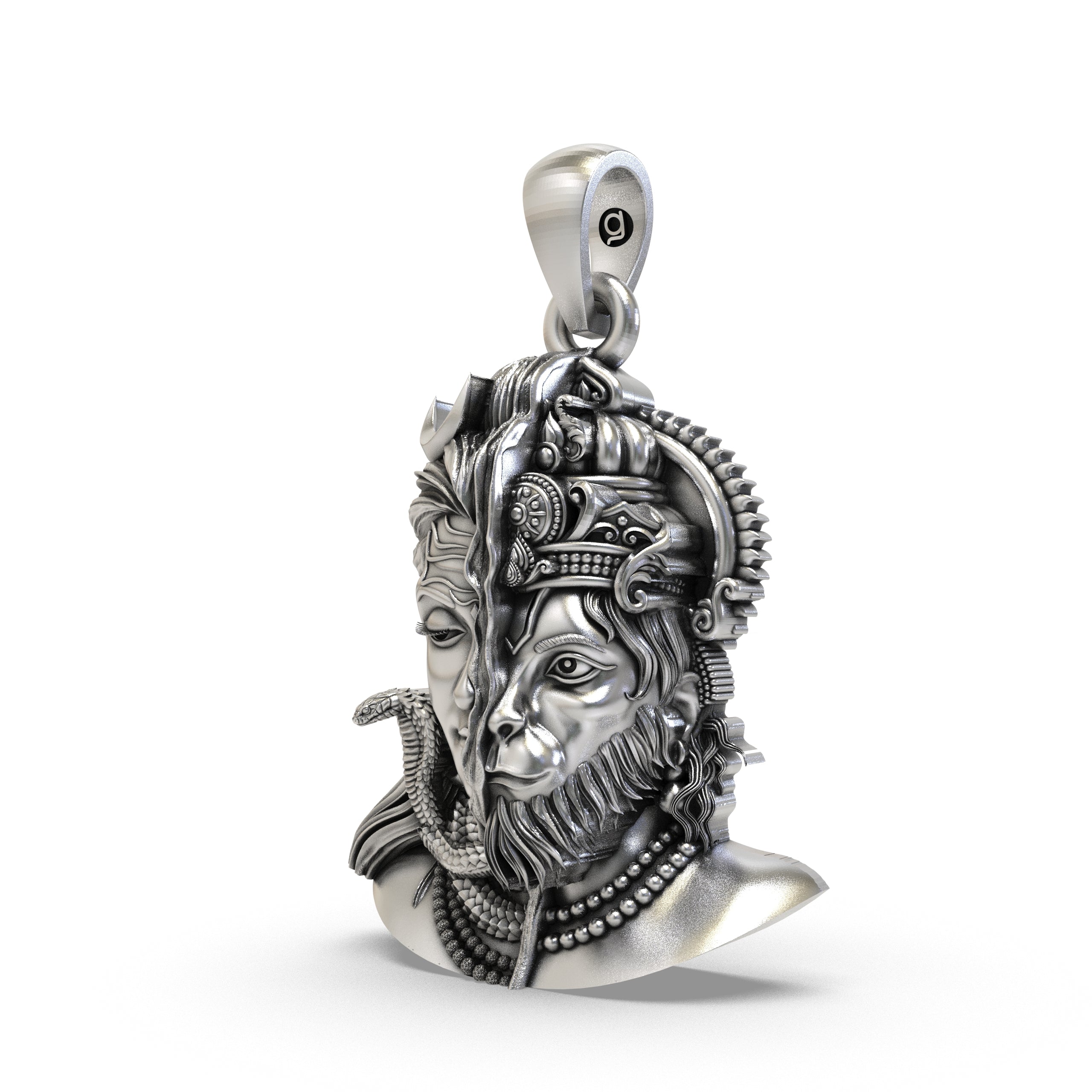 925 Silver Half Shiva Half Hanuman Face Pendant – Ardhanari Veer Devotional Jewelry | Powerful Handmade Spiritual Pendant Secondary image