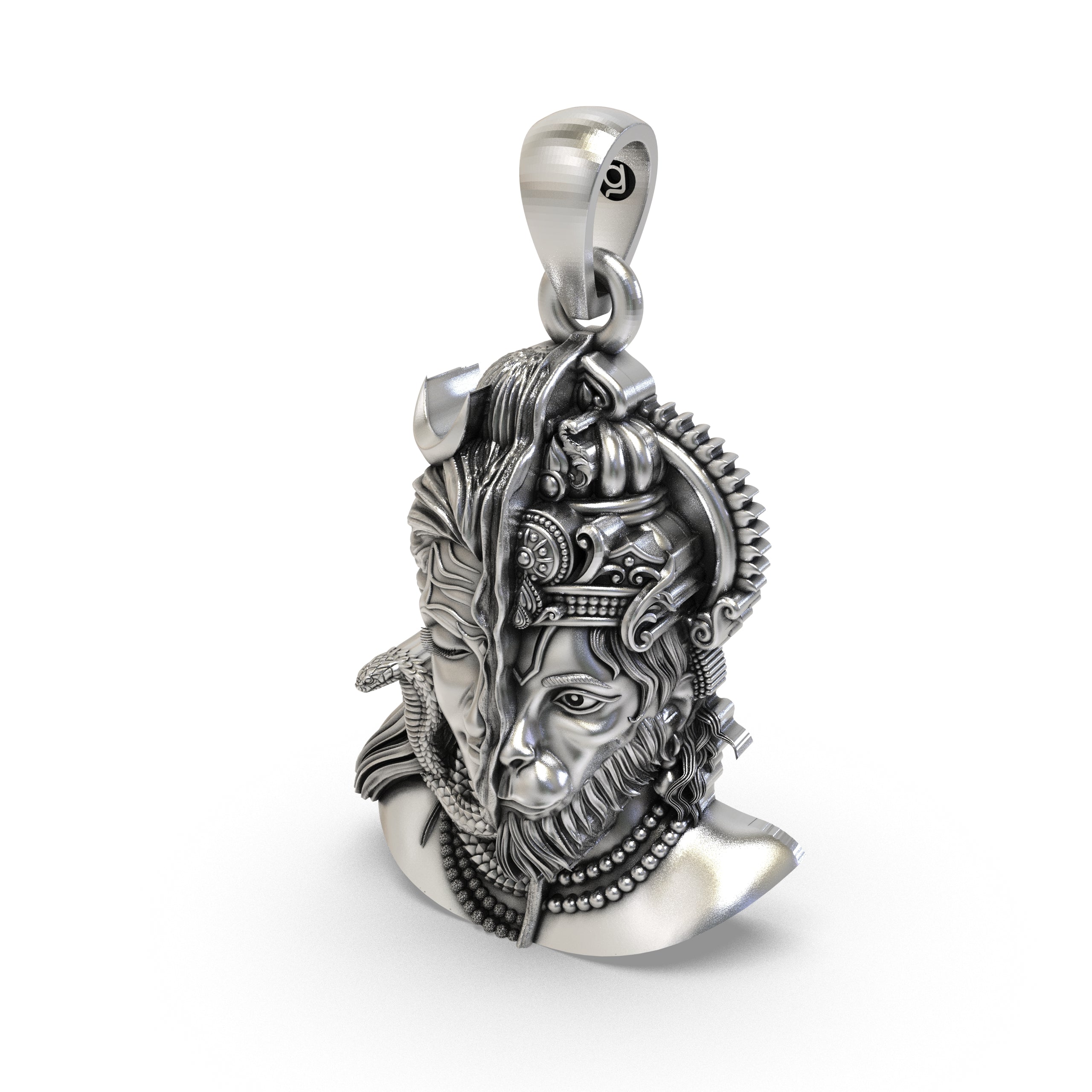 The lightweight 925 silver Shiva Hanuman spiritual pendant with its hollow back design for comfortable daily wear.