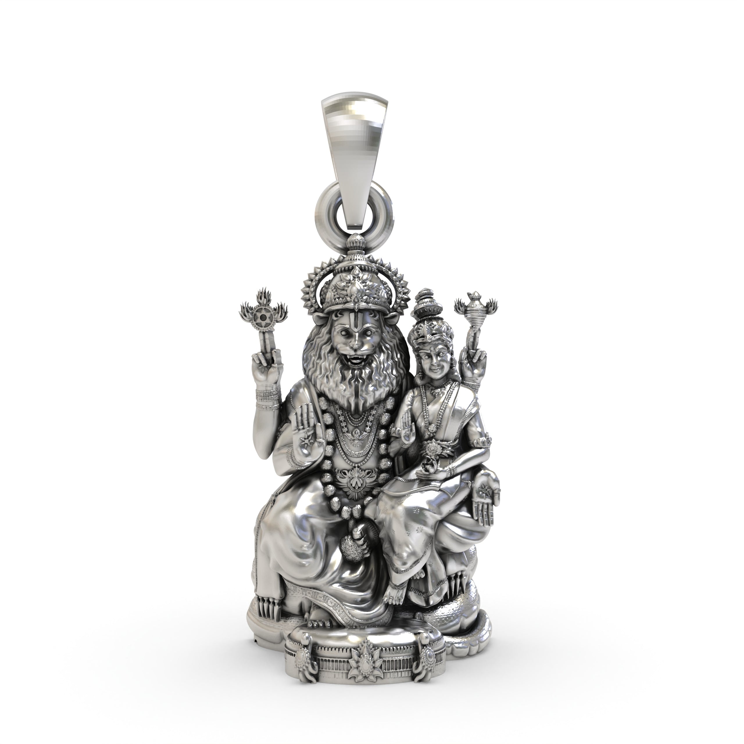 Front view of the 925 Silver Lakshmi Narasimha pendant with antique oxidized temple finish. Main image