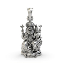 Front view of the 925 Silver Lakshmi Narasimha pendant with antique oxidized temple finish.