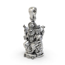 Worn look of the oxidized silver Lakshmi Narasimha pendant, perfect for daily devotional wear.
