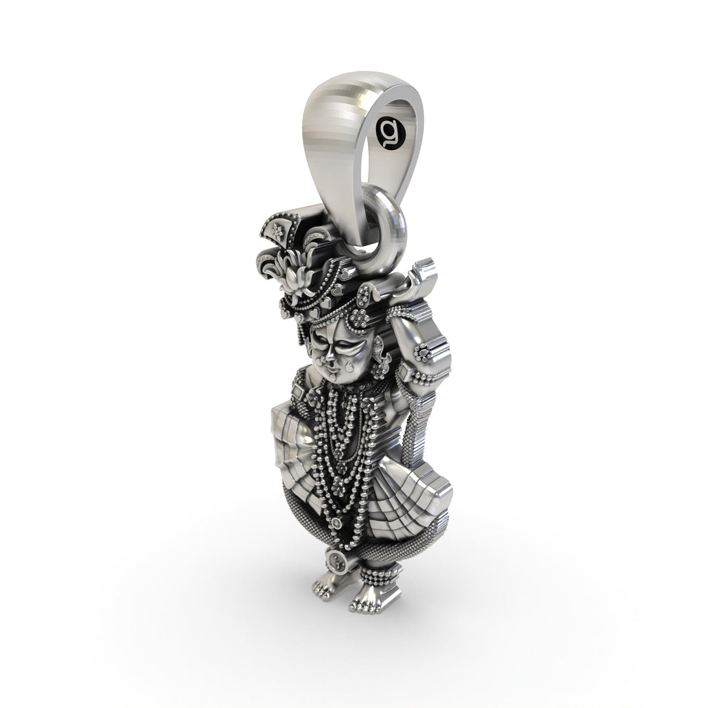 Shri Girdhar Lal Ji 925 Silver Pendant worn as a sacred talisman for divine protection and blessings.
