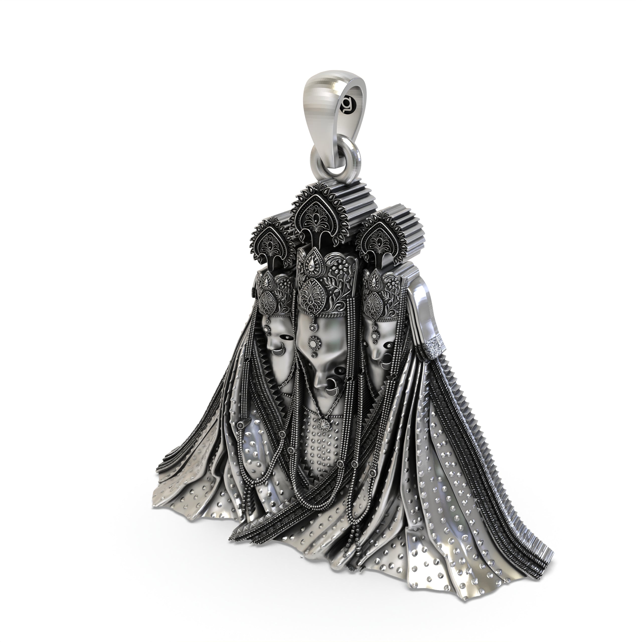 The hollow backside of the Pitambara Bagalamukhi Mata 925 silver pendant, designed for lightweight comfort.