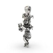 Angled side view of the 3D Radha Raman Krishna pendant in 925 silver, showing the intricate spiritual design.