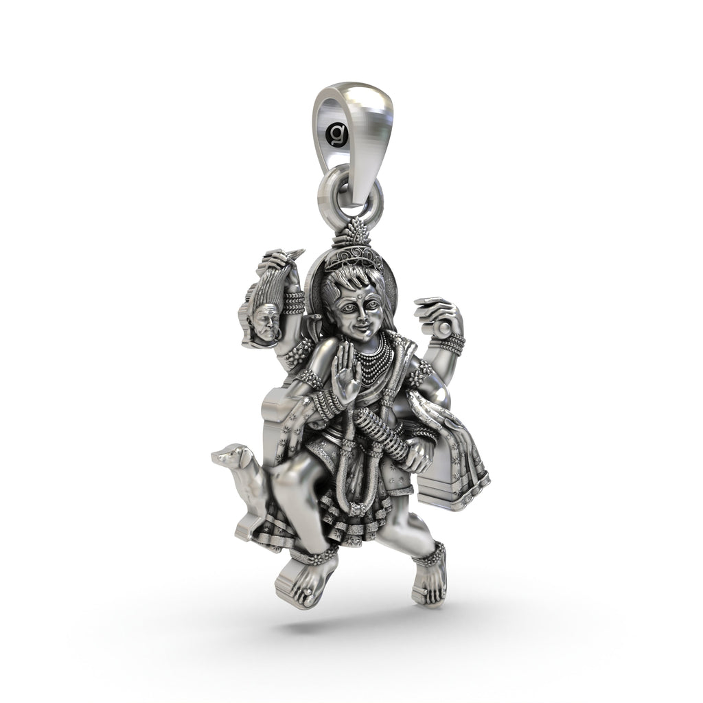 Close-up detail of the oxidized Batuk Bhairav Pendant, revealing the intricate work on the 925 silver spiritual amulet.