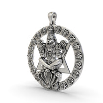 Angled profile of the Hindu God Narasimha pendant, highlighting the craftsmanship of the 925 silver amulet.