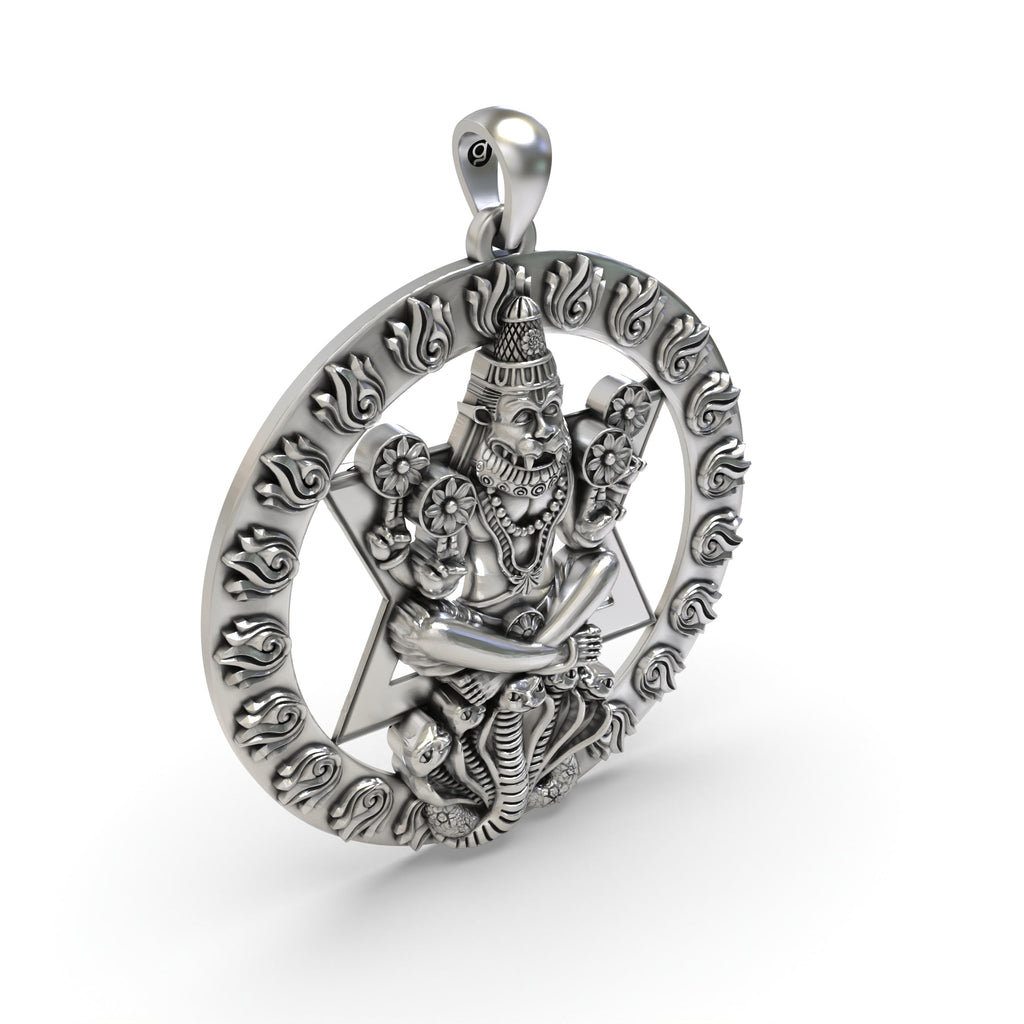 Back view of the hollow 925 Silver Narasimha Pendant showing its lightweight design for comfortable daily wear.