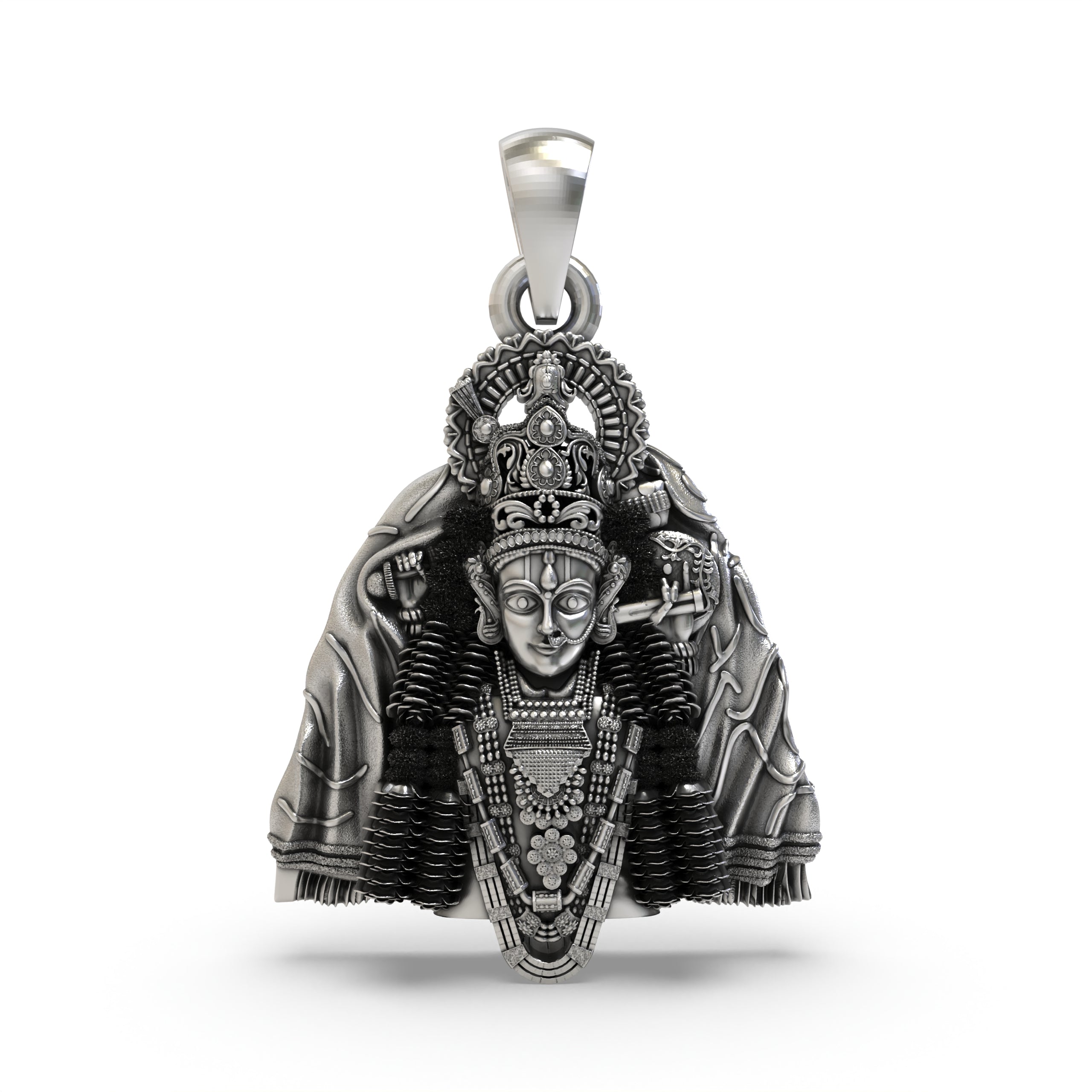 Front view of the 925 silver Ashapura Maa pendant featuring intricate handmade temple idol detailing.