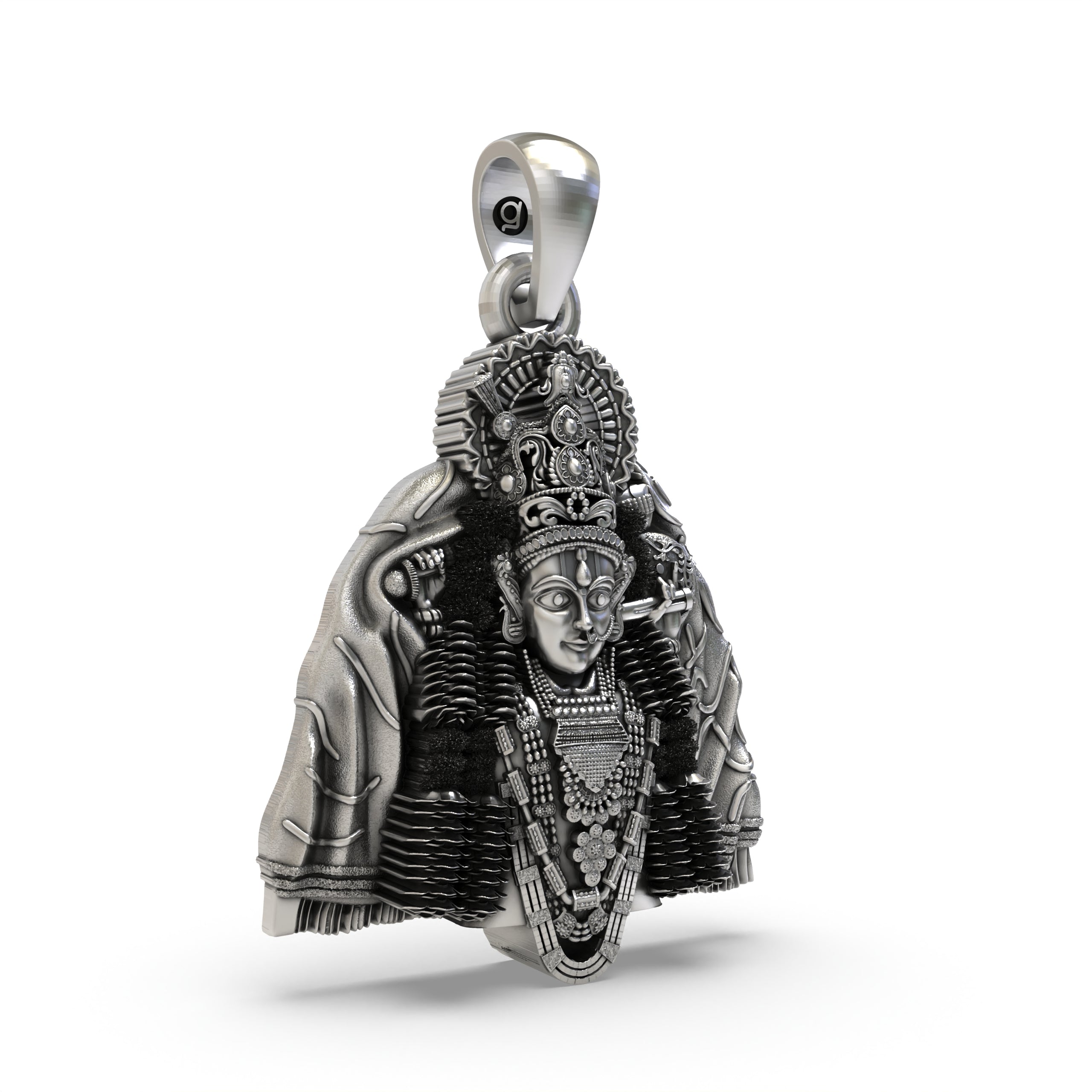 Side angle of the pure silver Ashapura Maa devotional pendant, perfect for daily wear and festivals.