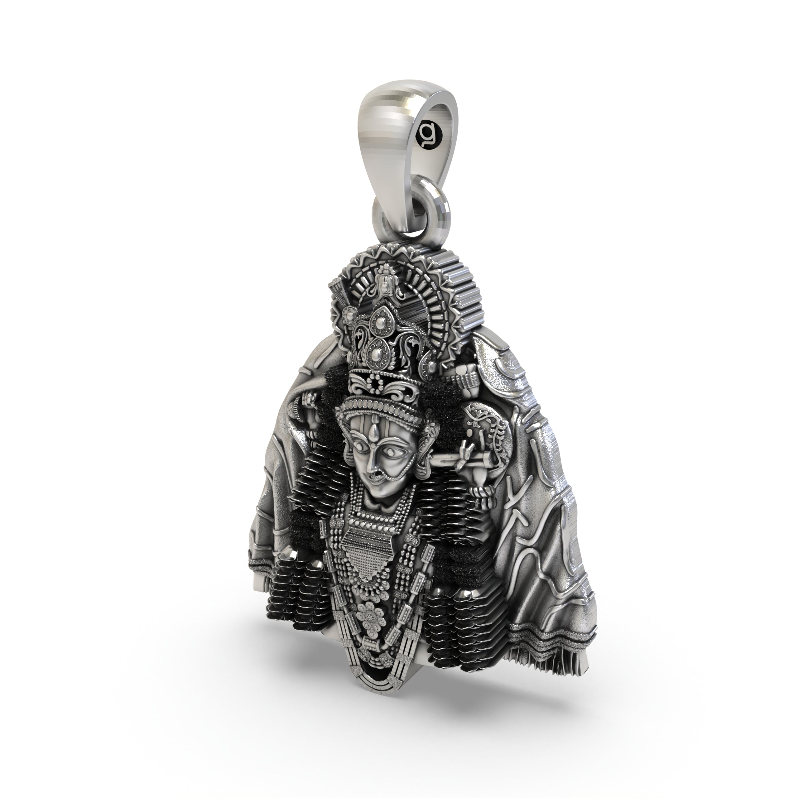 Detailed rendering of the 925 silver Ashapura Maa pendant, a beautiful piece of temple jewelry.