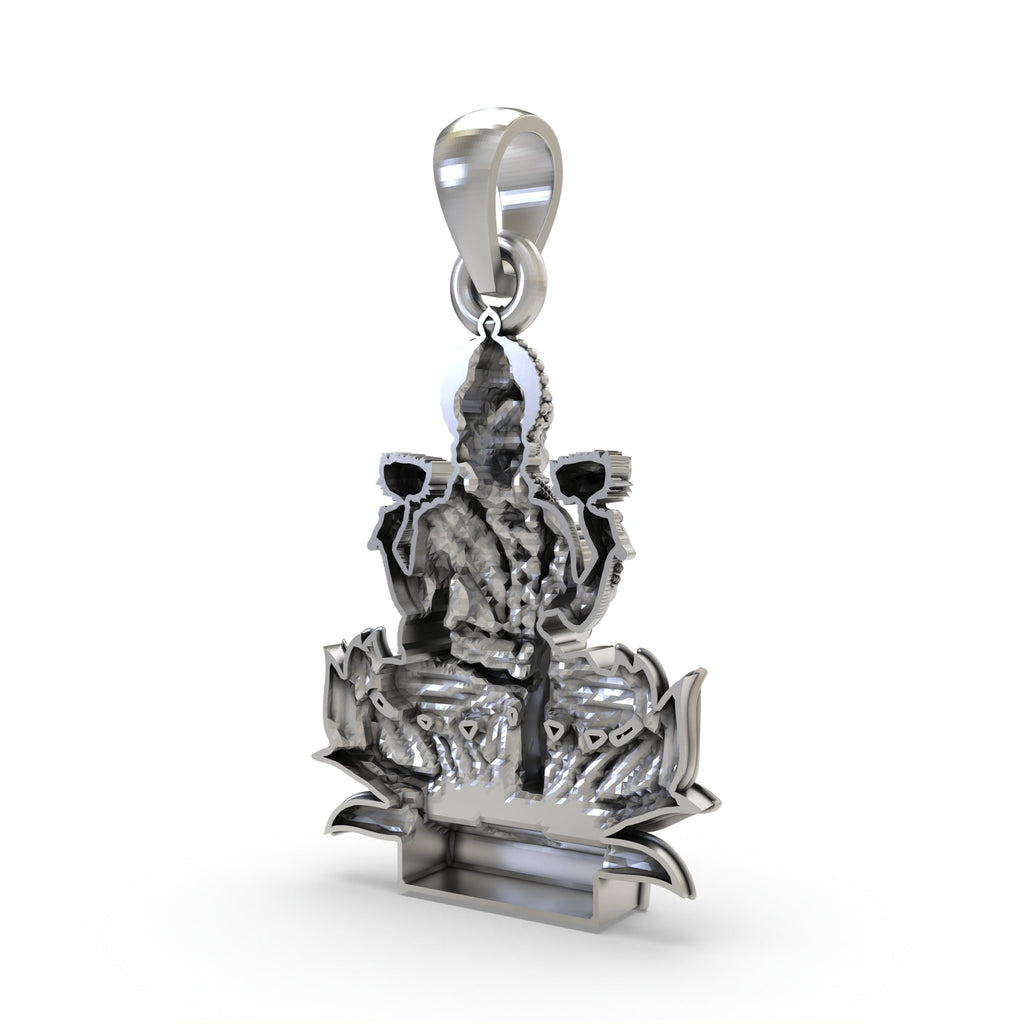 Backside view of the pure 925 silver Lakshmi Maa pendant, showing the solid construction and bail loop.