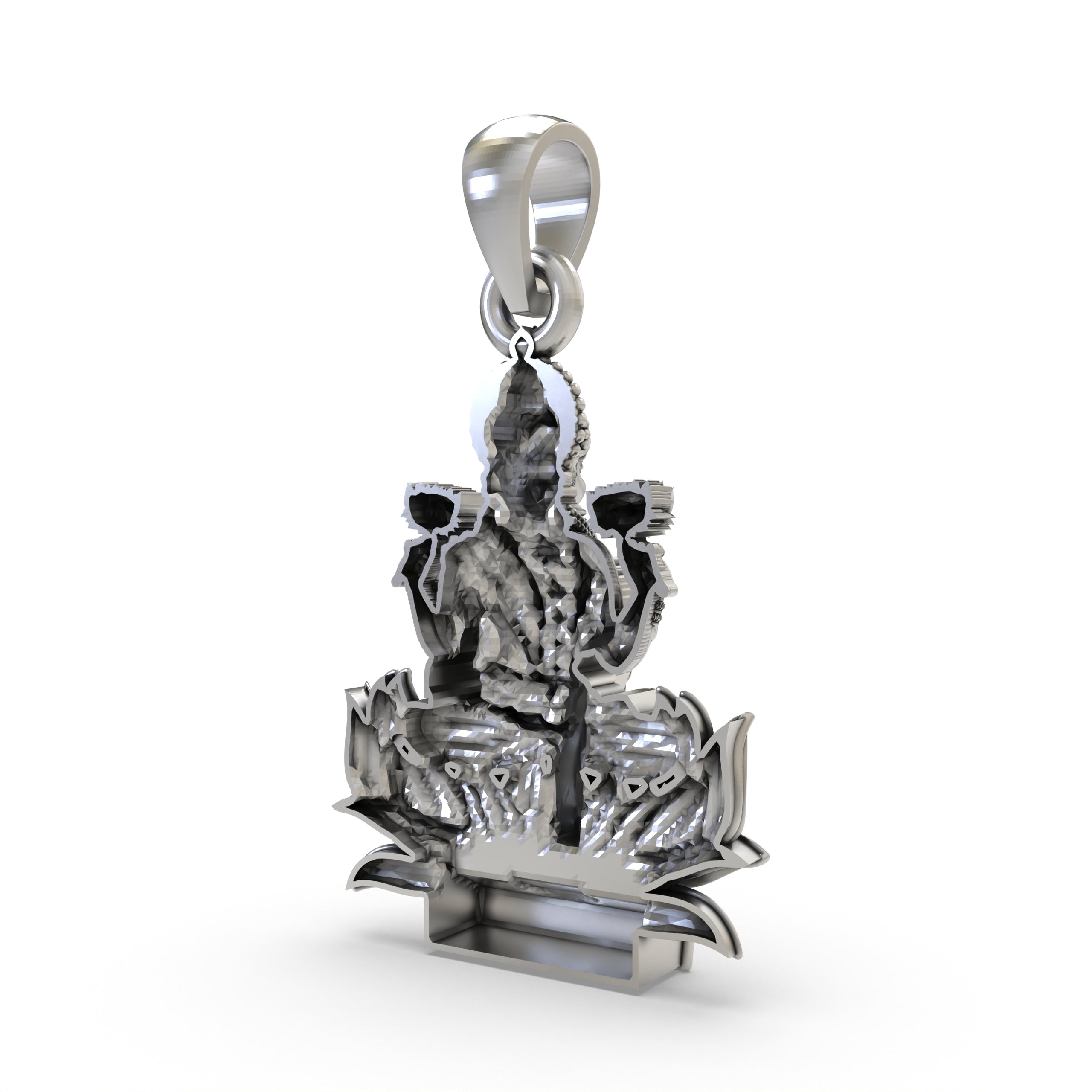 Backside view of the pure 925 silver Lakshmi Maa pendant, showing the solid construction and bail loop.
