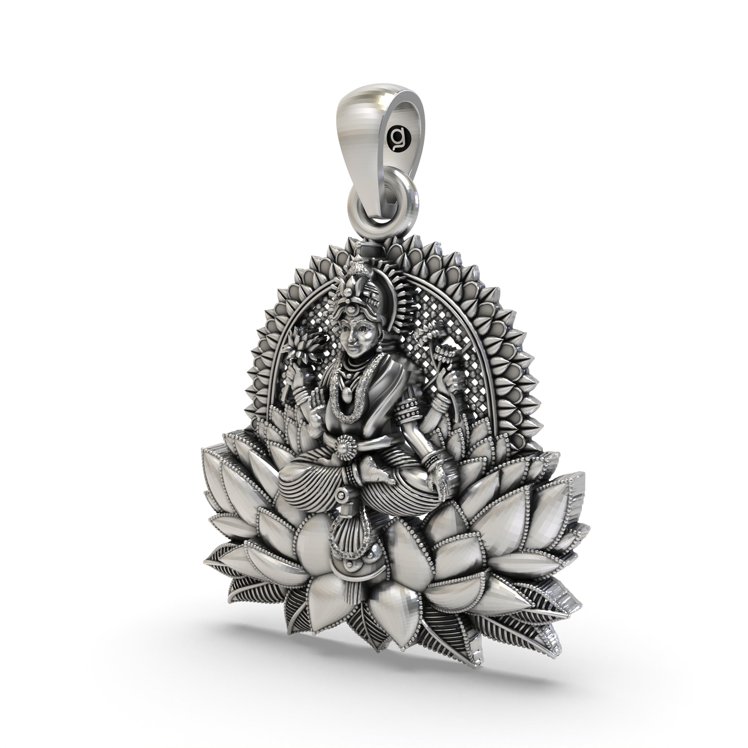 Lakshmi Maa Lotus Pendant in 925 Silver | Hindu Goddess of Wealth & Prosperity | Handmade Spiritual Jewelry Secondary image