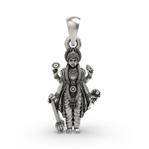 Front view of the 925 sterling silver Lord Vishnu pendant featuring intricate Shankh and Chakra details.