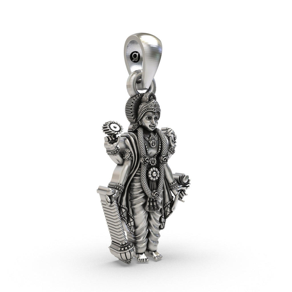 Angled profile of the lightweight 925 silver Lord Vishnu charm designed for comfortable daily wear.