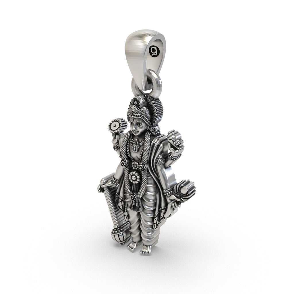 Back view and detailing of the handcrafted sterling silver Lord Vishnu pendant for spiritual protection.