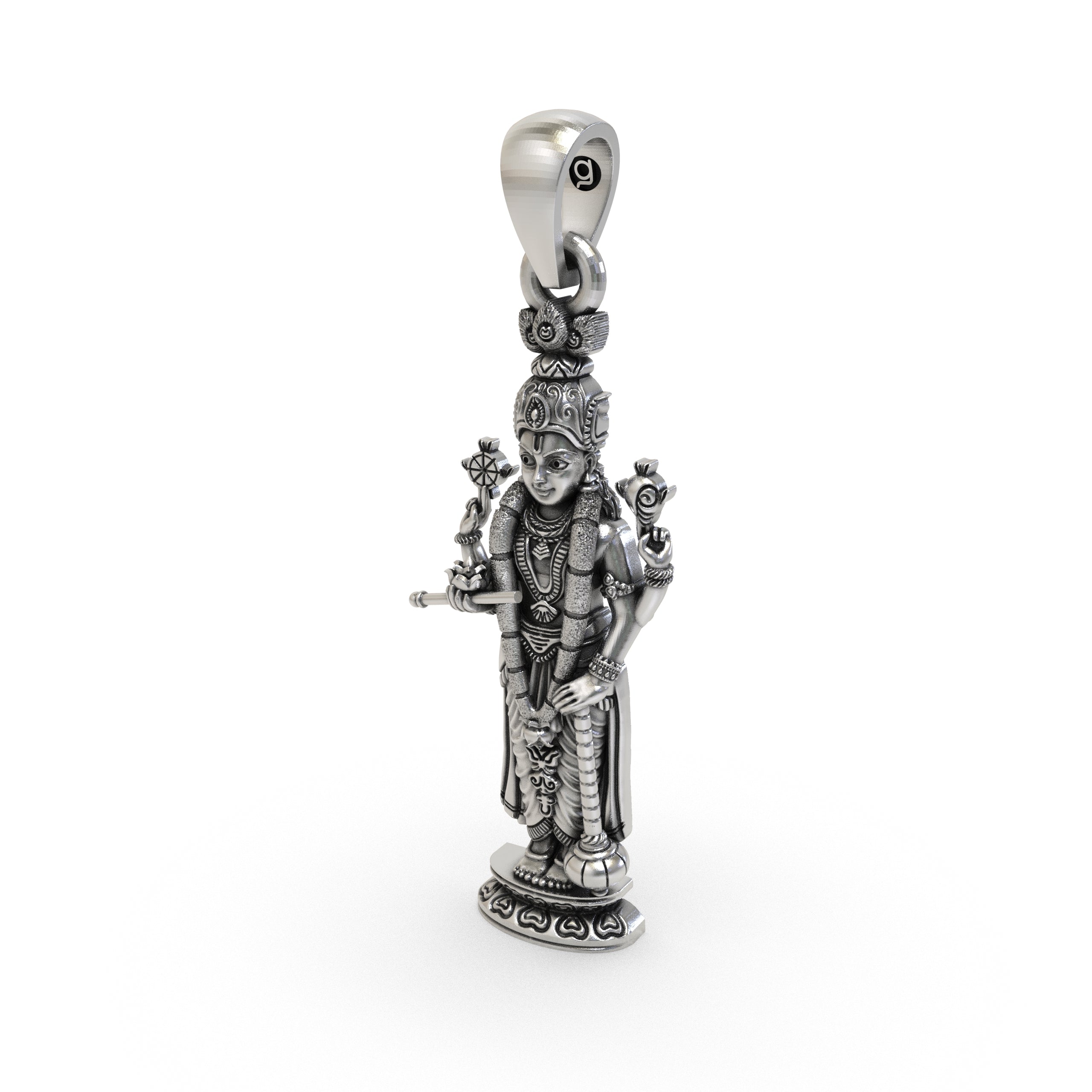 Back hollow design of the pure sterling silver Lord Narayan pendant for comfortable daily wear.