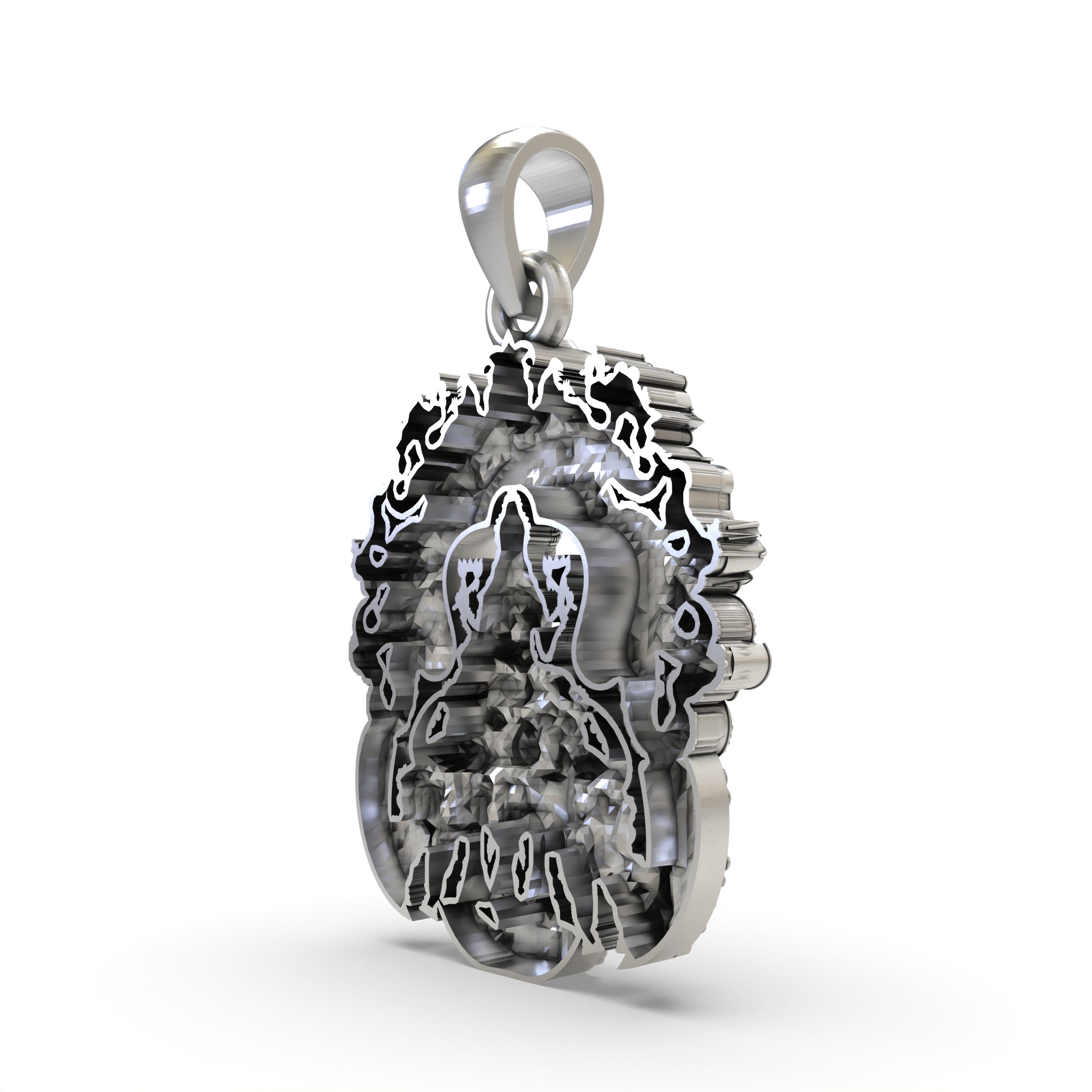 The 925 sterling silver Lakshmi Maa temple pendant shown to scale, a beautiful spiritual piece for attracting prosperity.