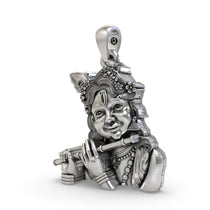 Angled side view of the 925 silver Bal Krishna pendant, highlighting the intricate details and fine craftsmanship.
