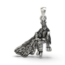 Front view of the handcrafted Radha Krishna divine love pendant made from 925 sterling silver, showing their embrace.