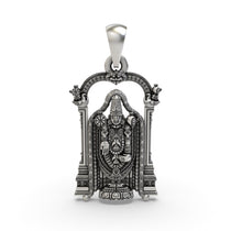 Front view of the 925 sterling silver Tirupati Balaji pendant with oxidized temple style finish.