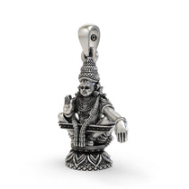 Close-up detail of the Swami Ayyappan silver idol pendant highlighting the beautifully crafted crown.