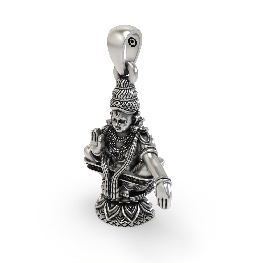 Premium 925 sterling silver Lord Ayyappa charm with detailed ornamentation for daily spiritual wear.