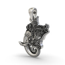 Angled view of the Ganapati silver pendant showcasing the intricate temple-style details and craftsmanship.