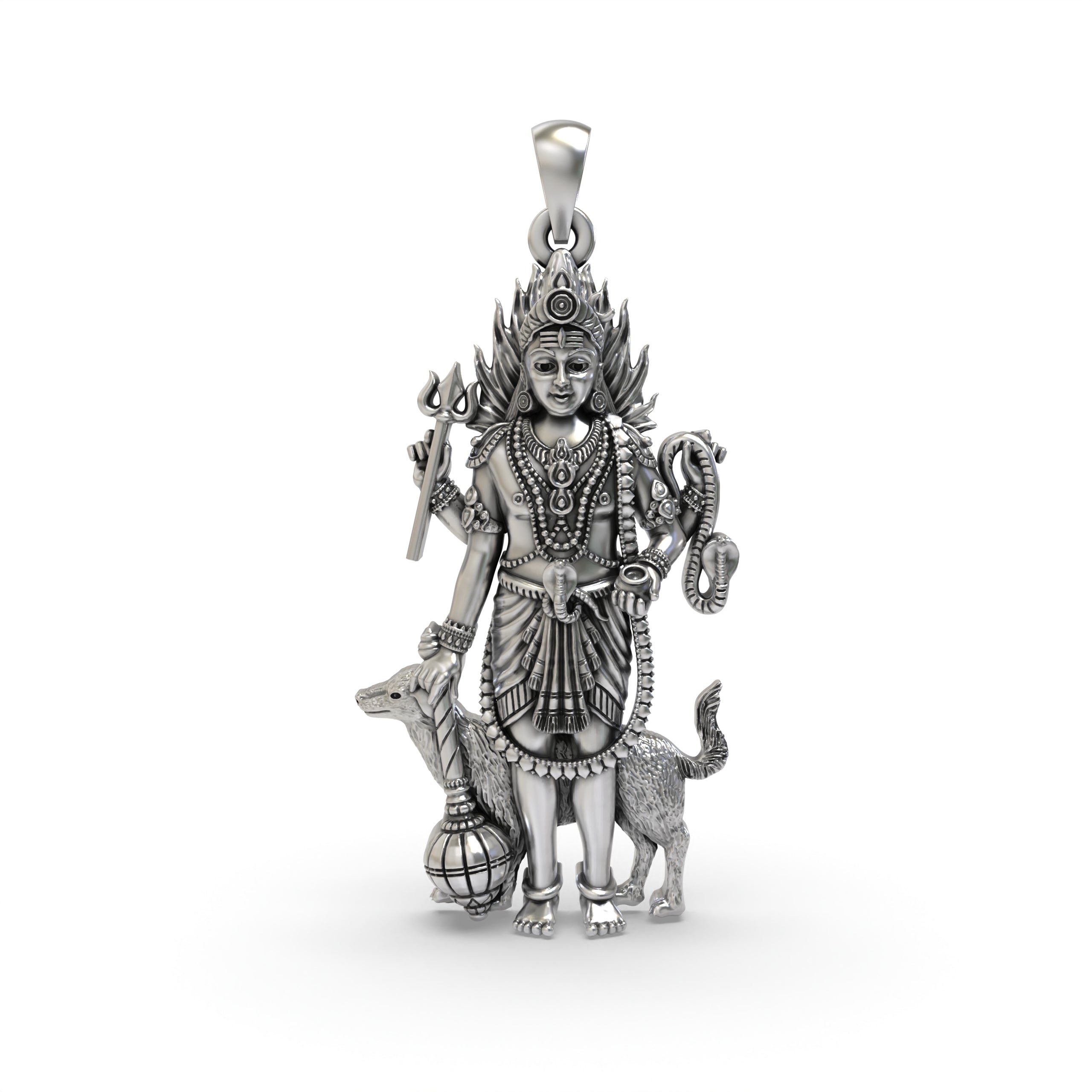 Front view of the 925 Sterling Silver Lord Bhairava Pendant featuring intricate divine detailing. Main image