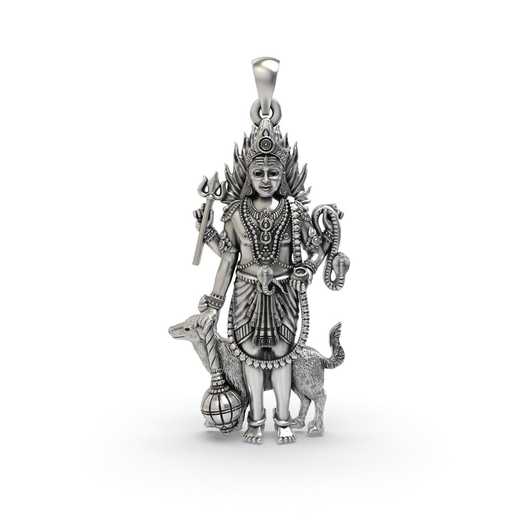 Front view of the 925 Sterling Silver Lord Bhairava Pendant featuring intricate divine detailing.