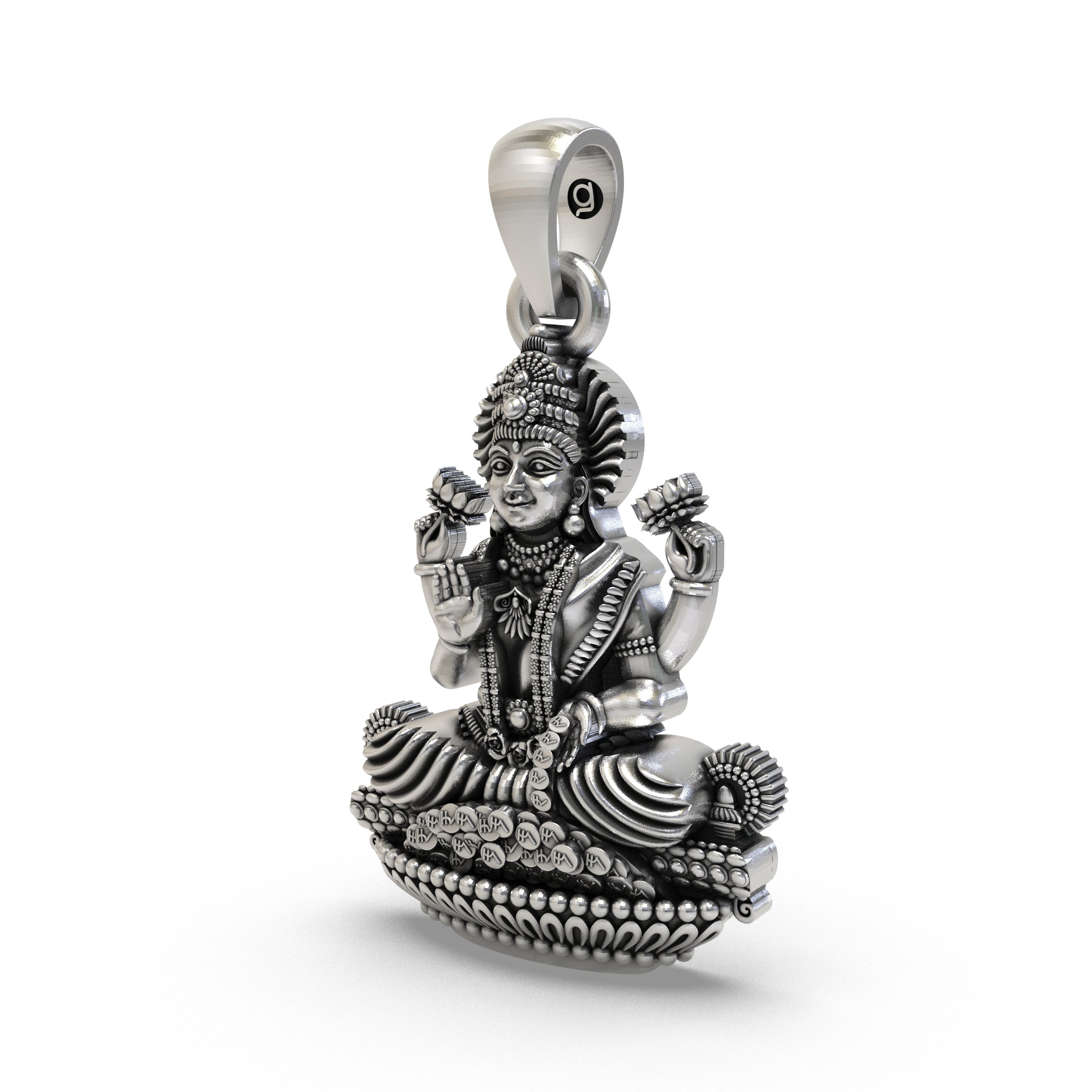Lakshmi Maa Pendant in 925 Sterling Silver | Goddess of Wealth & Prosperity Jewelry | Handmade Hindu Spiritual Pendant Secondary image