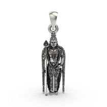 Front view of the 925 sterling silver Murugan pendant showcasing intricate handmade temple jewellery details.
