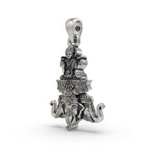 An angled profile of the 925 silver Lakshmi Maa on Airavata pendant showing its intricate temple-style details.