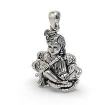 Beautifully detailed 925 sterling silver Bal Krishna spiritual pendant worn as a devotional ornament.